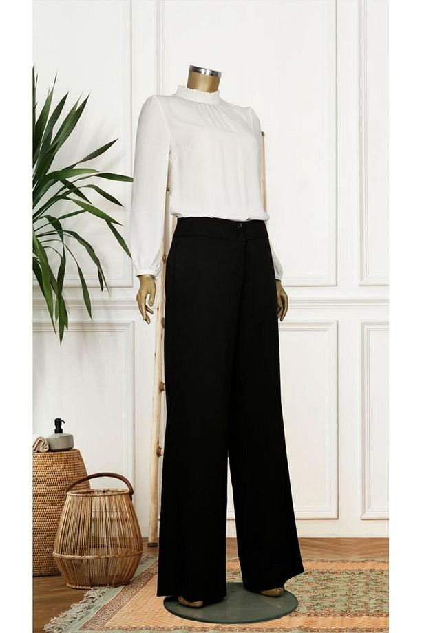 59056 Önden Çift Düğmeli Bol Paça Pantolon Qys Pantolon 59056 #23-04# - 2