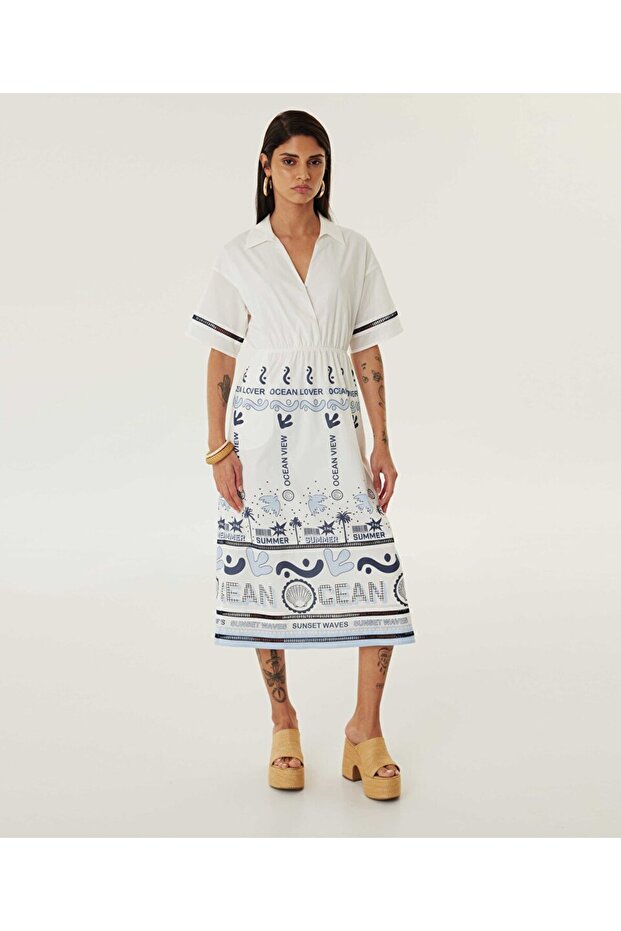 Desenli poplin elbise - 4