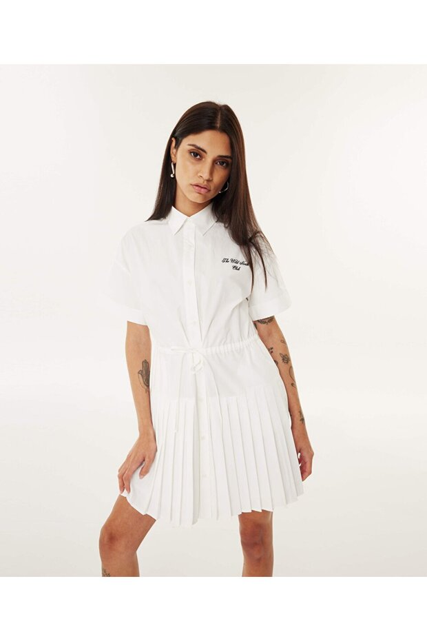 Pileli poplin elbise - 2