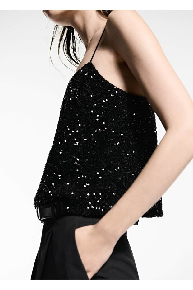 İnce askılı pullu bluz - 5