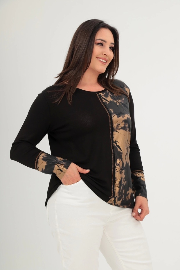 Patterned Pieced Stone Printed Blouse - 1