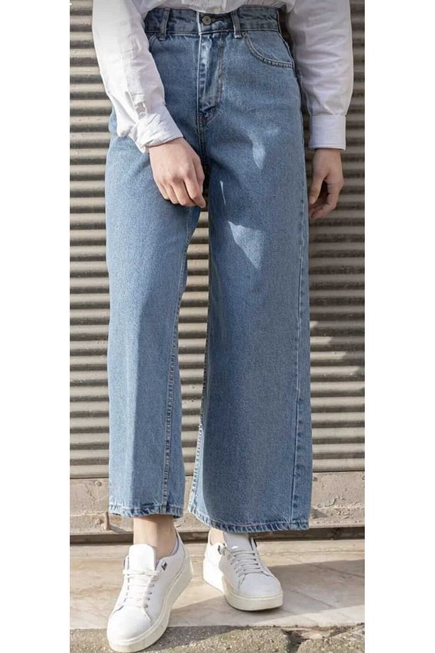 Midi Boy Asit Yıkama Bol Paça Kot Pantolon Kadın Rahat Kalıp Jean - 3