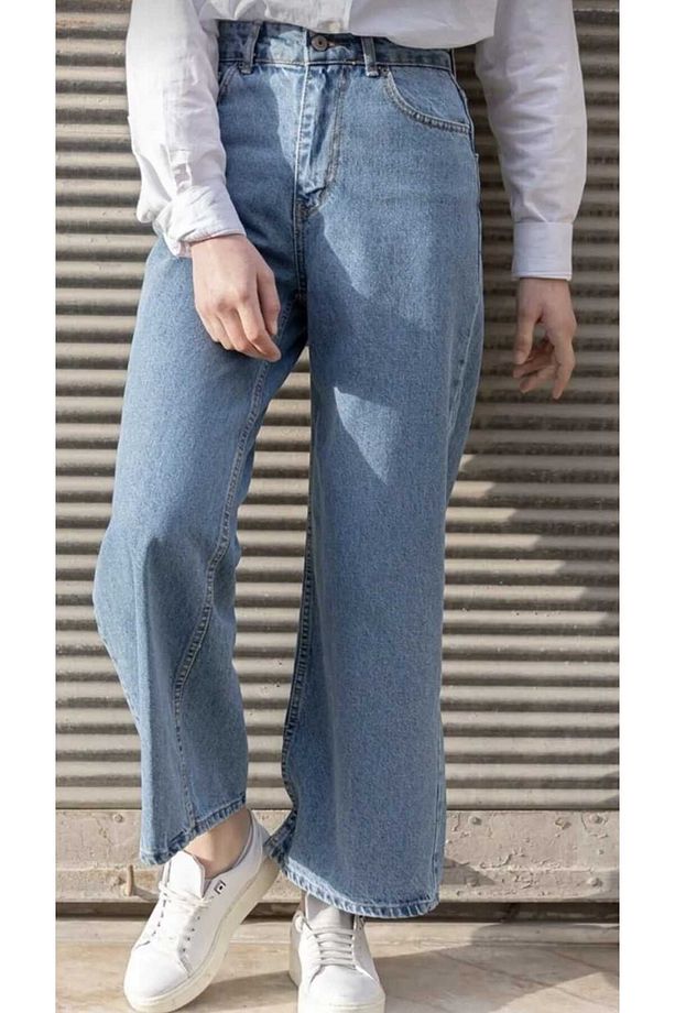Midi Boy Asit Yıkama Bol Paça Kot Pantolon Kadın Rahat Kalıp Jean - 4