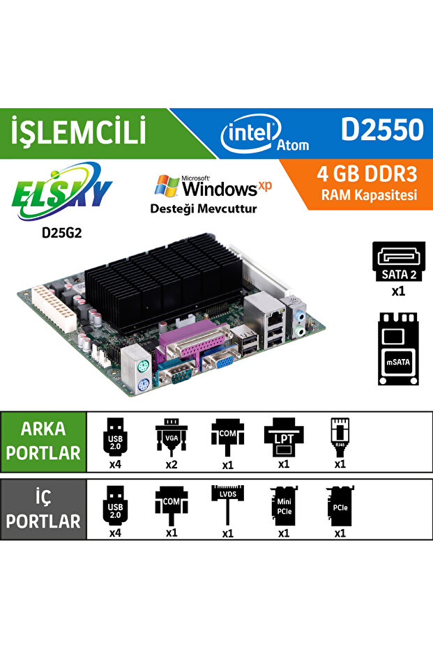 Elsky D25G2 Intel Atom D2550 Fansız Endüstriyel Mini ITX Anakart - 1