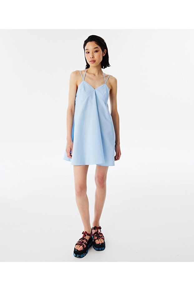 Çift askılı poplin elbise - 2