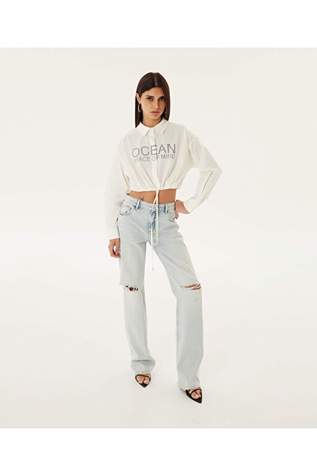 Baskılı poplin gömlek - 2