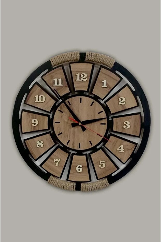 Wooden Rope Decorative 3D Latin Numeral Wall Clock 40cm Gift