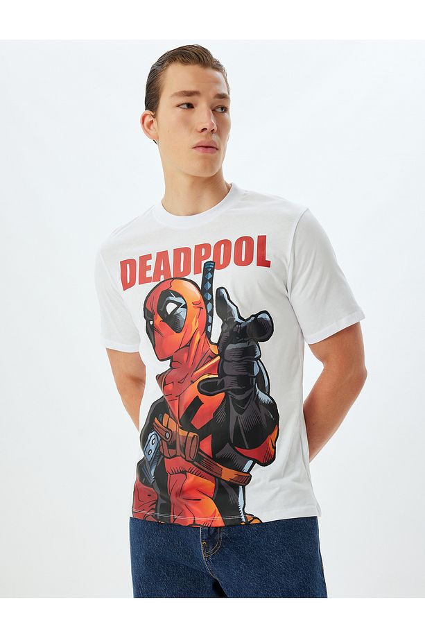 Bisiklet Yaka Pamuklu Kısa Kollu Lisanslı Deadpool Tişört - 3