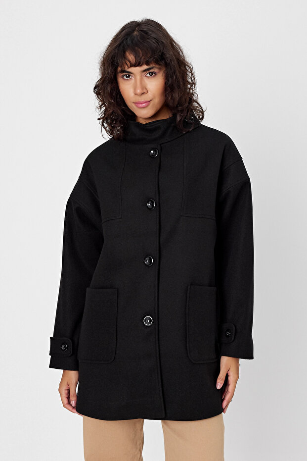 Women's Buttoned Midi Length Button Detailed Cashmere Coat