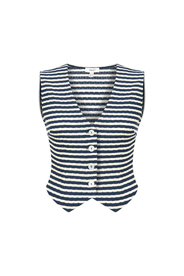 Çizgi desen örme yelek - 3