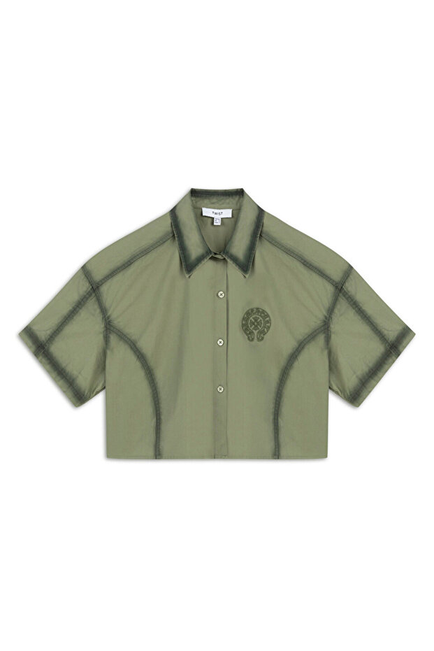 Nakışlı crop gömlek - 3