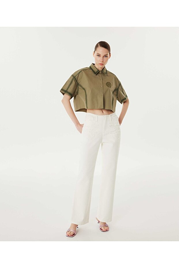Nakışlı crop gömlek - 2