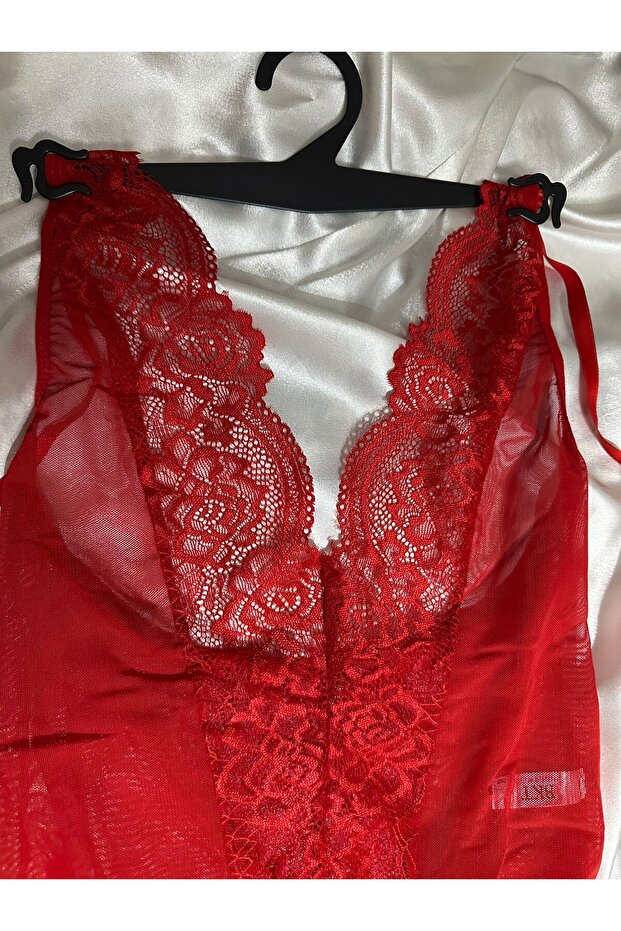 Kırmızı Dantelli Bodysuit - 6