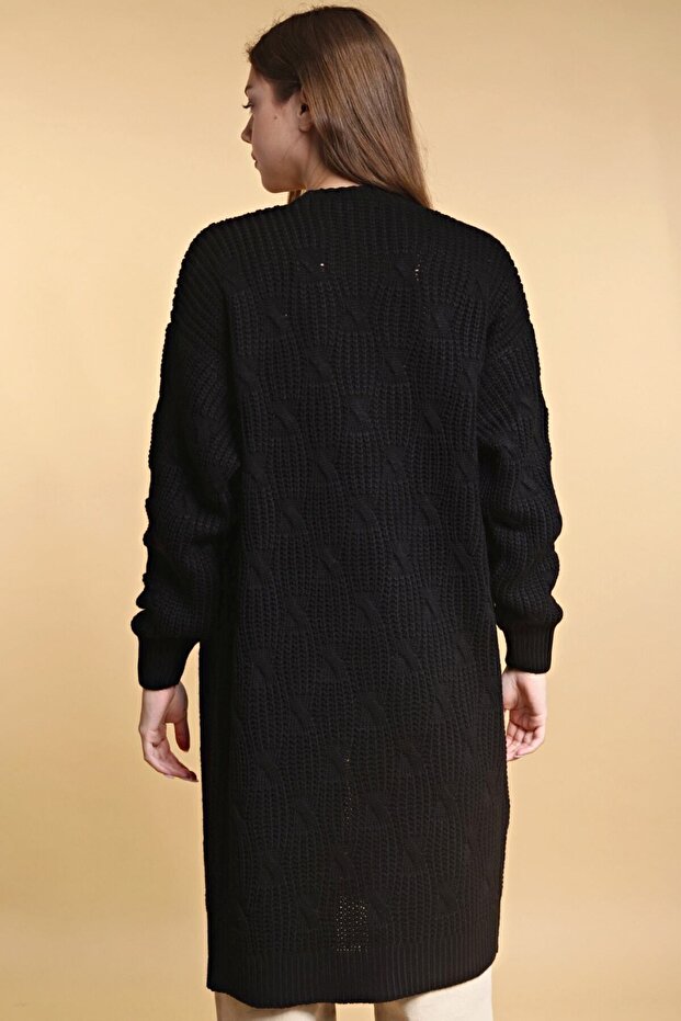 Kadın Siyah Uzun Triko Hırka - 7