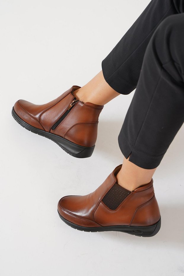 Lohert Side Stones Feta Genuine Leather Women Boots Tan Skin