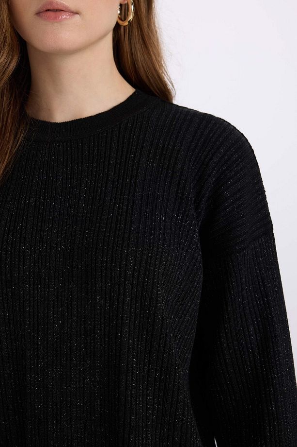 Relax Fit Bisiklet Yaka Basic Düz Triko Kazak Tunik D8633AX24WN - 5