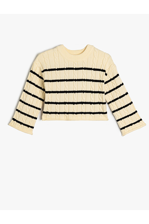 Crop Sweater Round Neck Textured Long Sleeve
