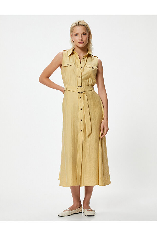 Long Shirt Dress Sleeveless with Belt Lyocell Fabric Blend