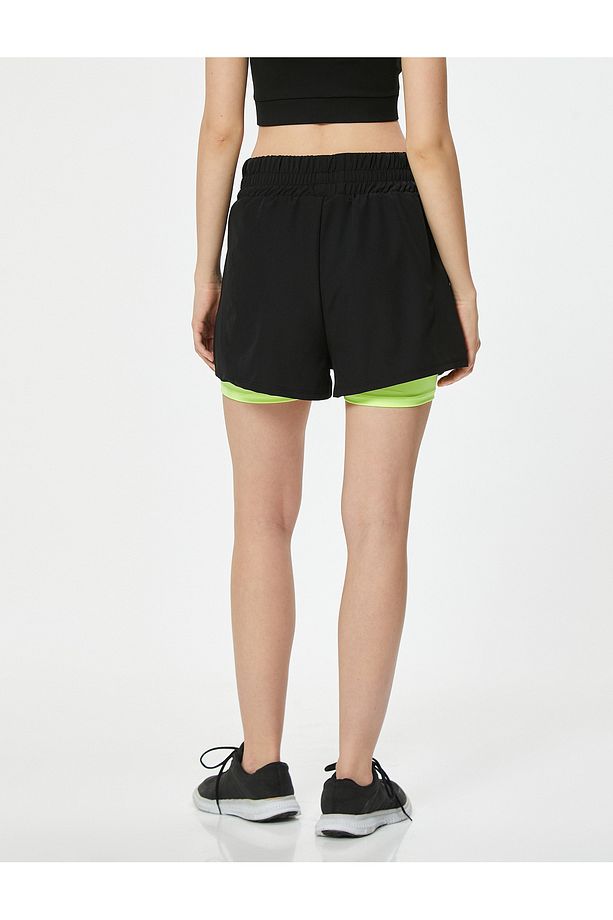 Yüksek Bel Slim Fit Paraşüt Taytlı Spor Şort - 4