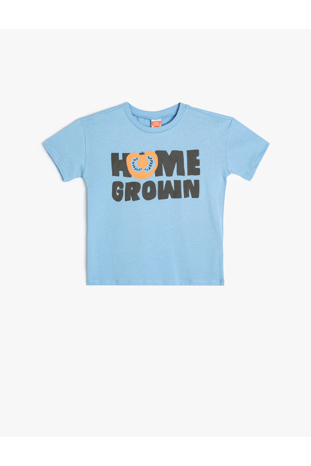 T-Shirt Short Sleeve Crew Neck Cotton with Fruit Print Detail