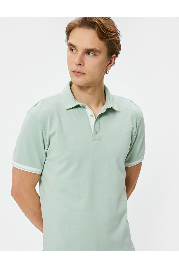 Polo Neck T-Shirt Slim Fit Buttoned Short Sleeve