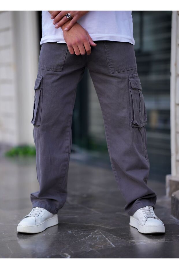 Men's Cargo Pocket Baggy Pants Smoked Color