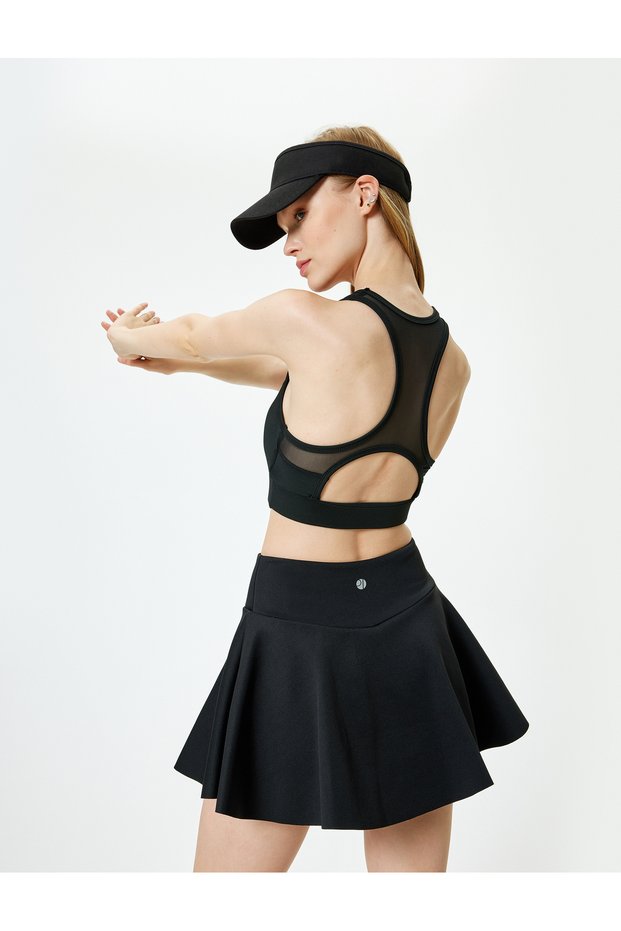 Sports Bra Window Detailed U Neck Slim Fit Covered Interlock