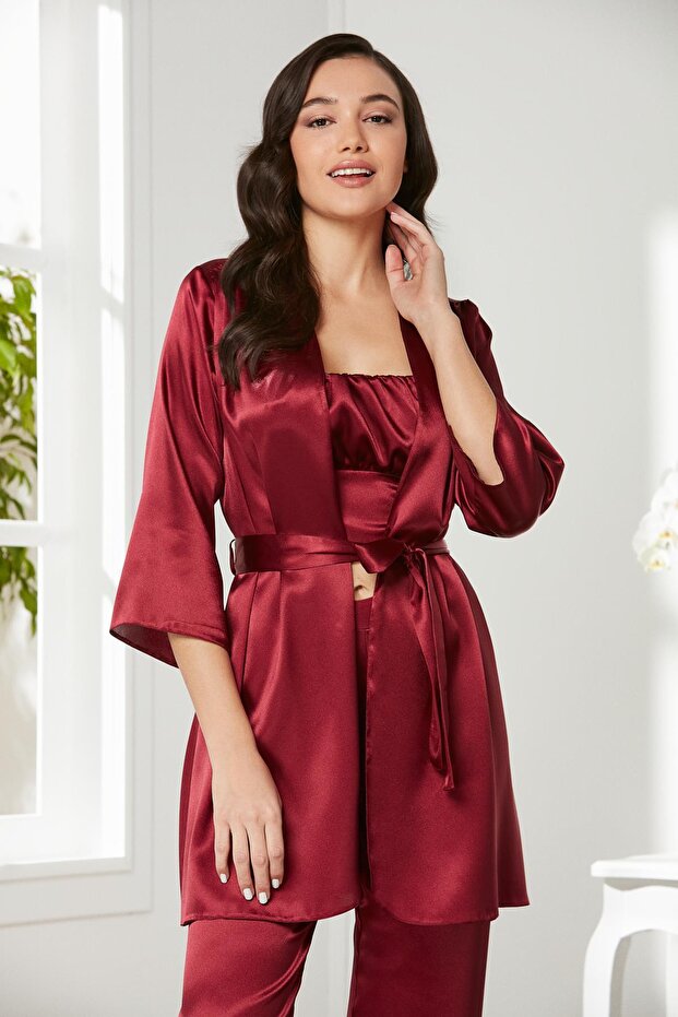 Satin 3-Piece Women's Pajama Set - 2075