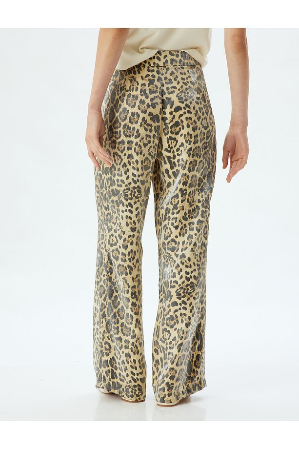 Leopar Pantolon Yüksek Bel Bol Paça Viskon Kumaş - 4