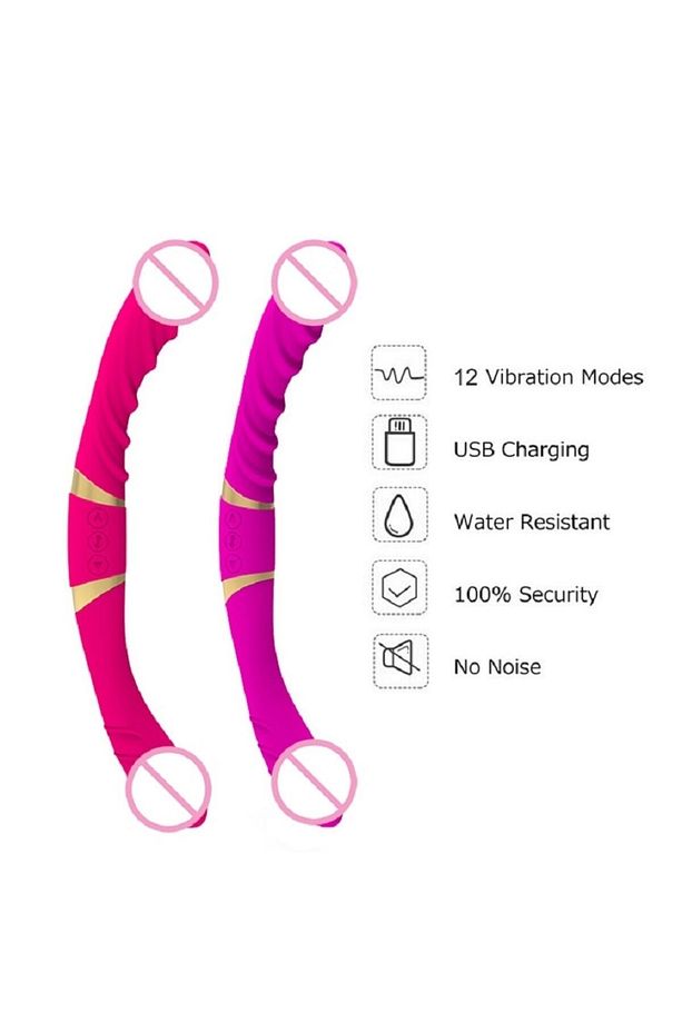 Çift Başlı Lezbiyen Vibratör 12 Farklı Titreşim G Nokta Anal Ve Klitoral Orgazm Usb Şarjlı - 2