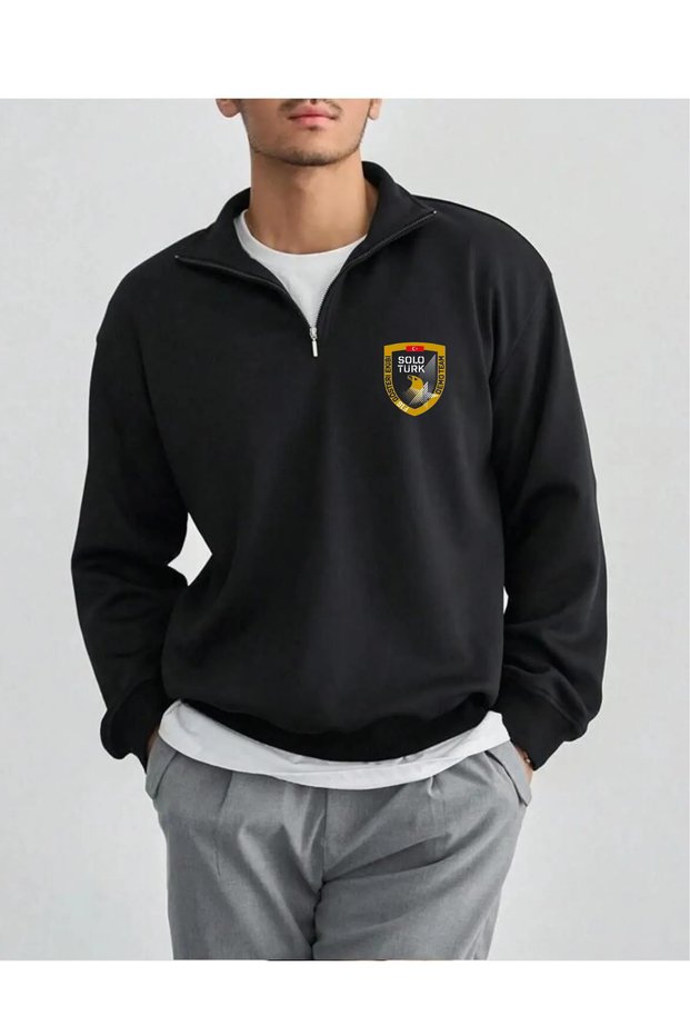 Unisex solo turkish printed half zippered oversize sweatshirt hoodie
