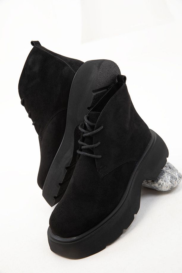Siyah Süet Kadın Bot & Bootie 19928 - 4