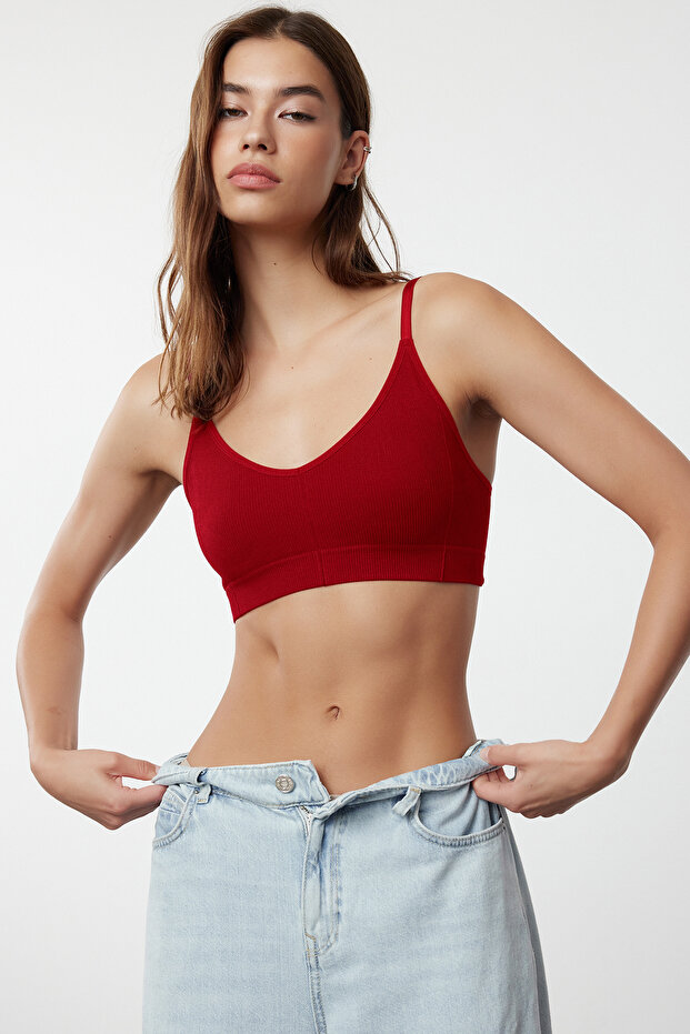 Kırmızı Seamless/Dikişsiz İp Askılı Balensiz Kapsız Bralette Örme Sütyen THMAW22SU0030 - 3