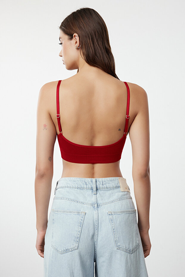 Kırmızı Seamless/Dikişsiz İp Askılı Balensiz Kapsız Bralette Örme Sütyen THMAW22SU0030 - 5