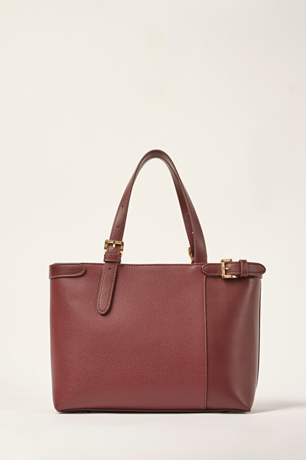 حقيبة كتف كبيرة من الجلد العائم باللون العنابي 24FW906 - 2