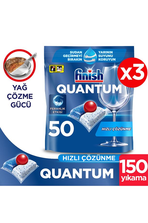 Quantum Hepsi Bir Arada Bulaşık Makinesi Deterjanı Kapsül Tablet 150 Adet (50 x 3'lü) - 1