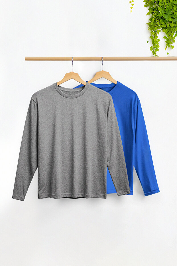 Indigószürke Slim Fit Crew nyakú nagy méretű póló - 2 db 100% pamut csomag TMNAW25BF00003 - 1