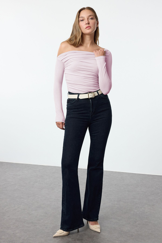 Pembe Büzgü/Drape Detaylı Fitted/Vücuda Oturan Uzun Kollu Esnek Örme Bluz TWOAW25BZ00248 - 2