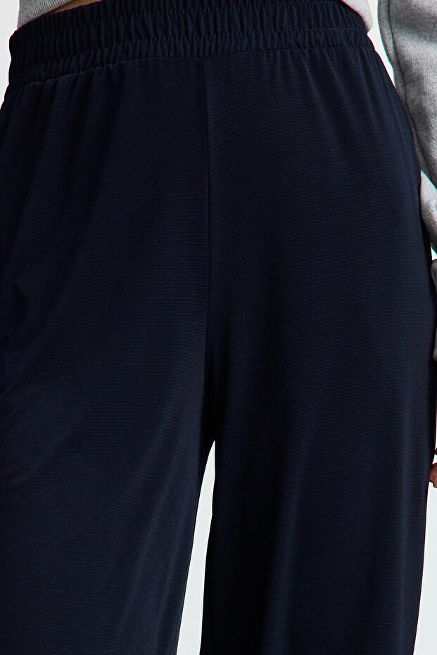 Lacivert Wide Leg/Rahat Kesim Yüksek Bel Esnek Pantolon TWOSS23PL00129 - 3