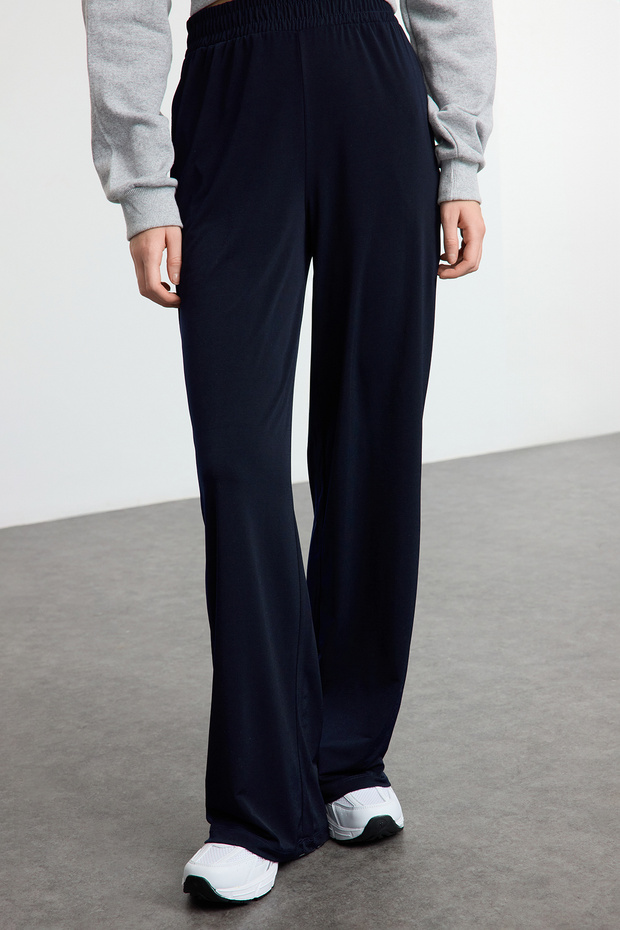 Lacivert Wide Leg/Rahat Kesim Yüksek Bel Esnek Pantolon TWOSS23PL00129 - 4