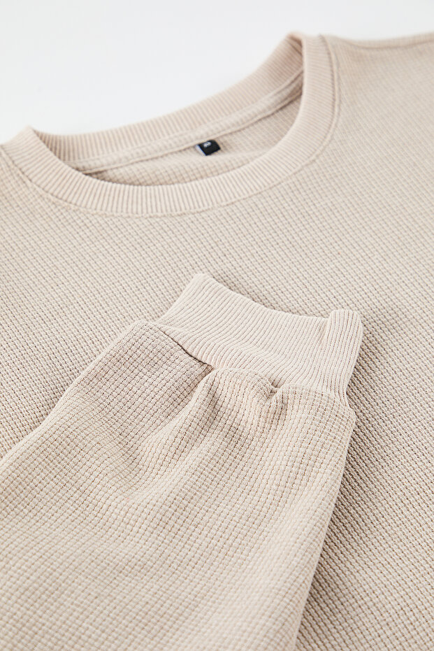 Camel Oversize/Geniş Kesim Bisiklet Yaka Şardonsuz Sweatshirt TMNAW25SW00194 - 3