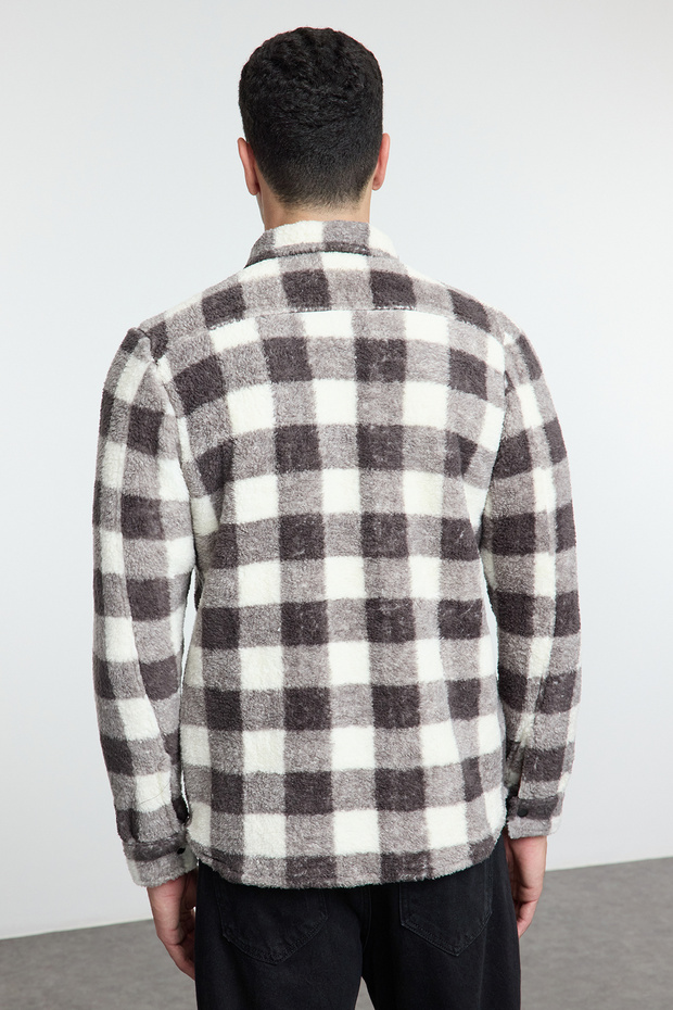 Siyah Unisex Fit Welsoft Peluş Kışlık Kareli Gömlek Ceket TMNAW25GO00017 - 5