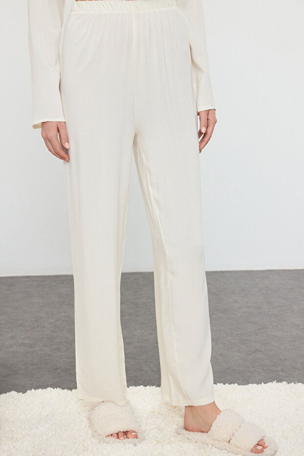 Viscose Pajama Set - Ecru Ribbon, Bow and Piping Detail Thmaw25pt00032 - 4