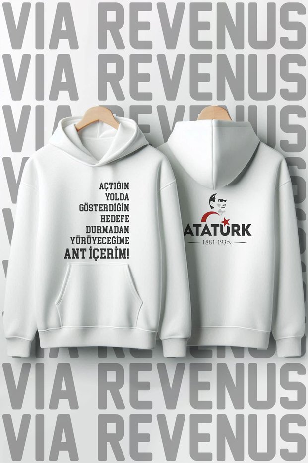 Ataturk and Our Mother Printed 3 Thread Raster Wide Fit Hooded Sweatshirt