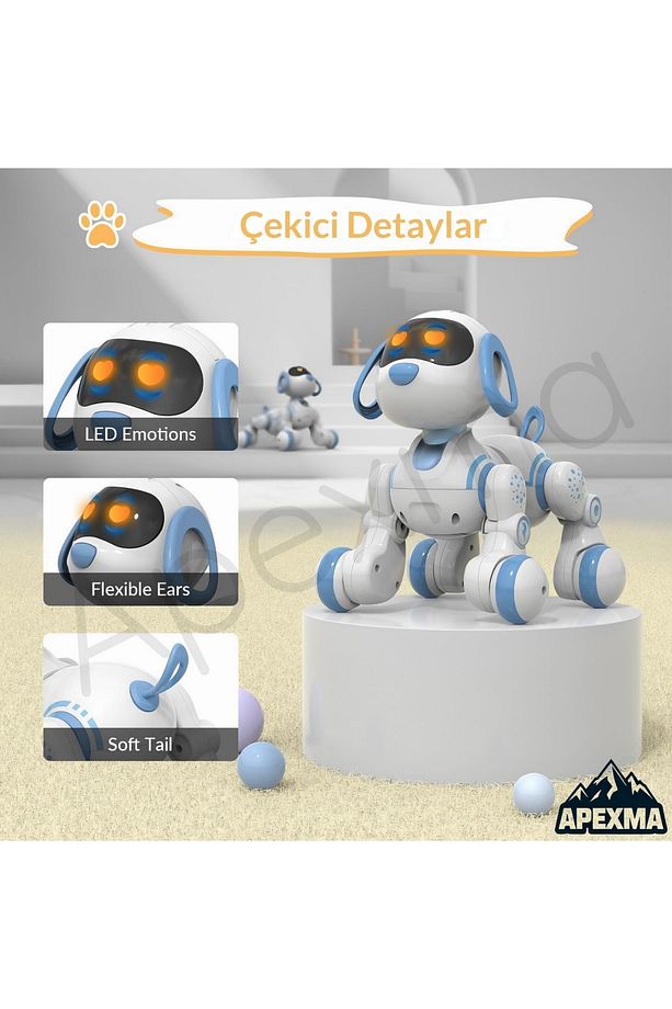 Uzaktan Kumandalı Şarjlı Sesli ve Işıklı Dokunma Algılama Programlama Özellikli Sevimli Robot Köpek - 4