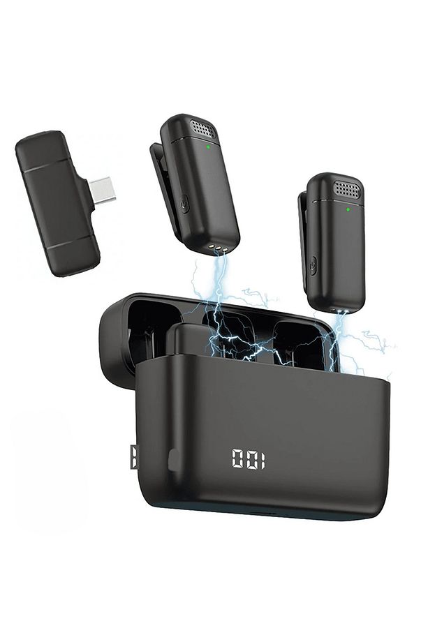 Type-c Kablosuz İkili Yaka Mikrofonu Dock Şarj - 1