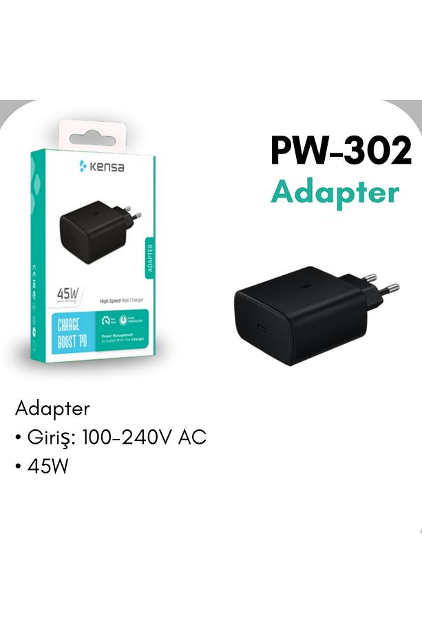 45 Watt PW-302 Type-C IPhone-Xiaomi Hızlı-Turbo Şarj Cihazı-Şarj Adaptör - 1