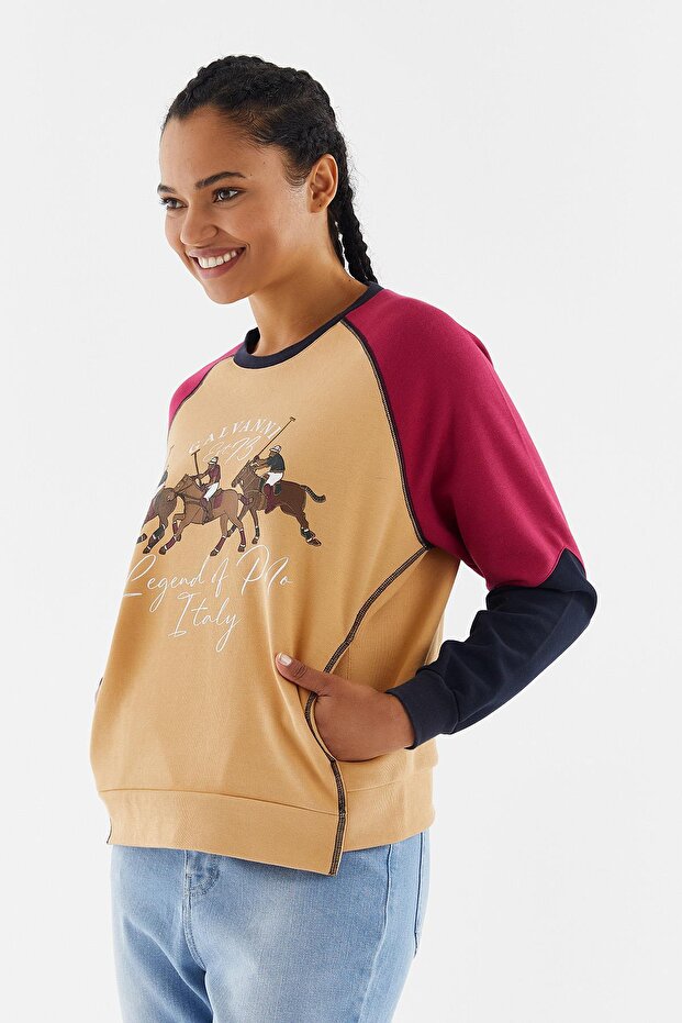 Kadın Bej Sweatshırt - Vıtan Sand Multı - 4