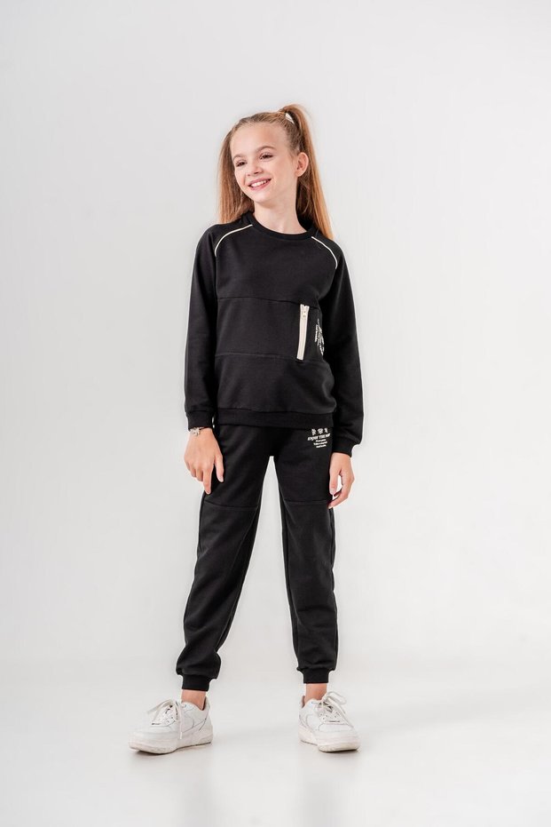 Enjoy the Now Floral Printed Garni Zipper Detailed Ribbed Girls' Top and Bottom Tracksuit Set