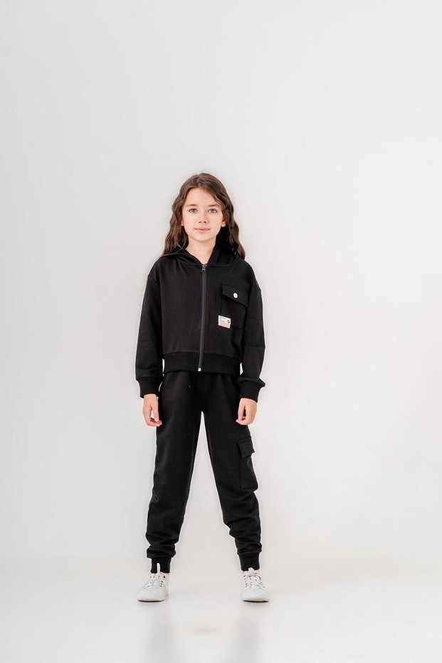 The Real World Label Cargo Pocket Hooded Girls' Sweatshirt and Sweatpants Set